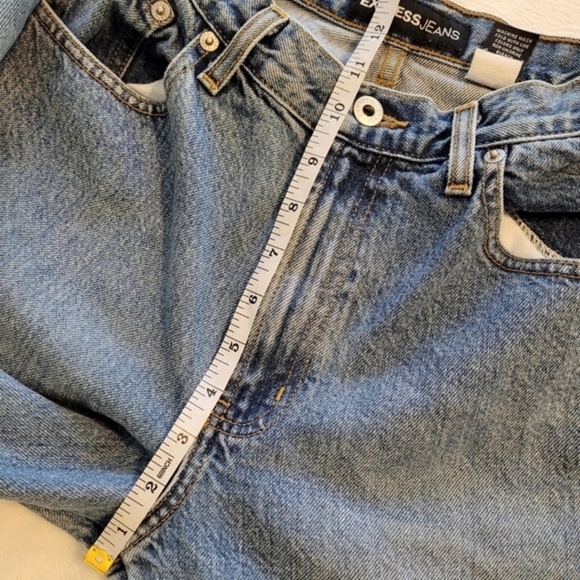 Express Vintage 7/8‎ Long High Rise Flare Blue Denim Jeans Juniors - Picture 12 of 16